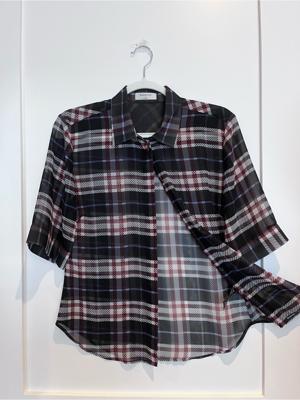 Babaton Black Plaid Short-Sleeve Button-Down Shirt